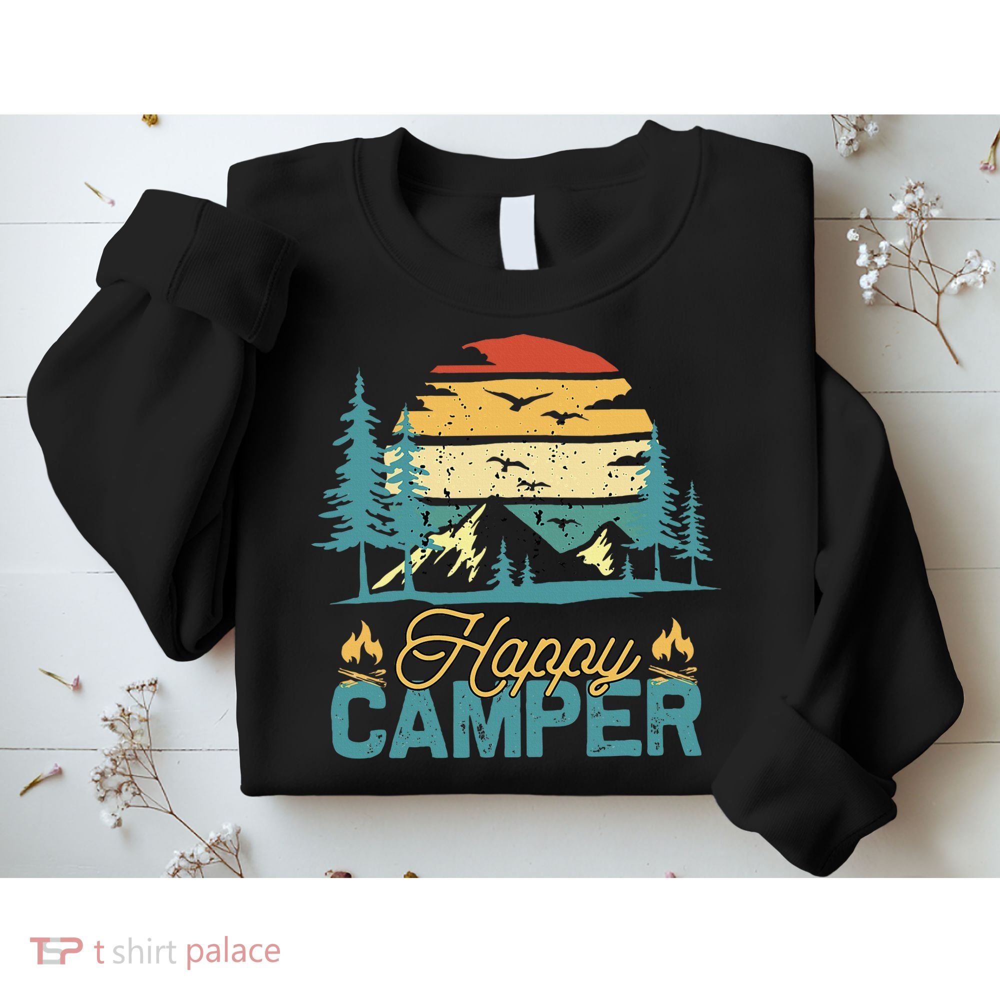 Happy Camper Retro Matching Camping Crew Sweatshirt