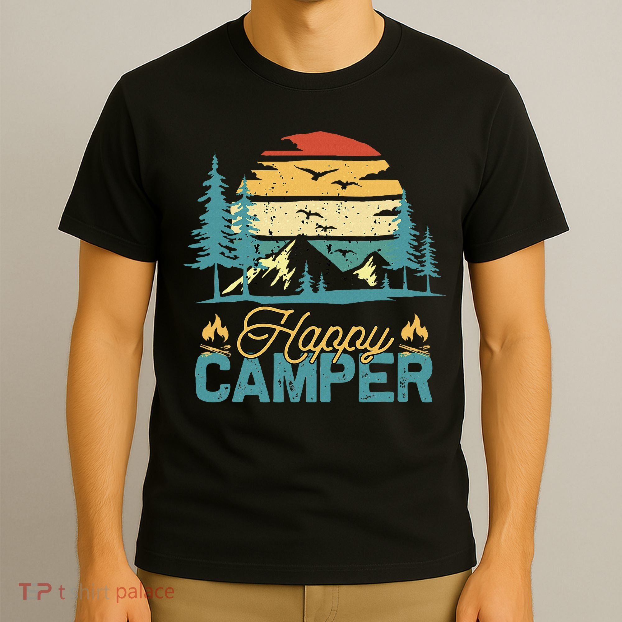 Happy Camper Retro Matching Camping Crew T-Shirt