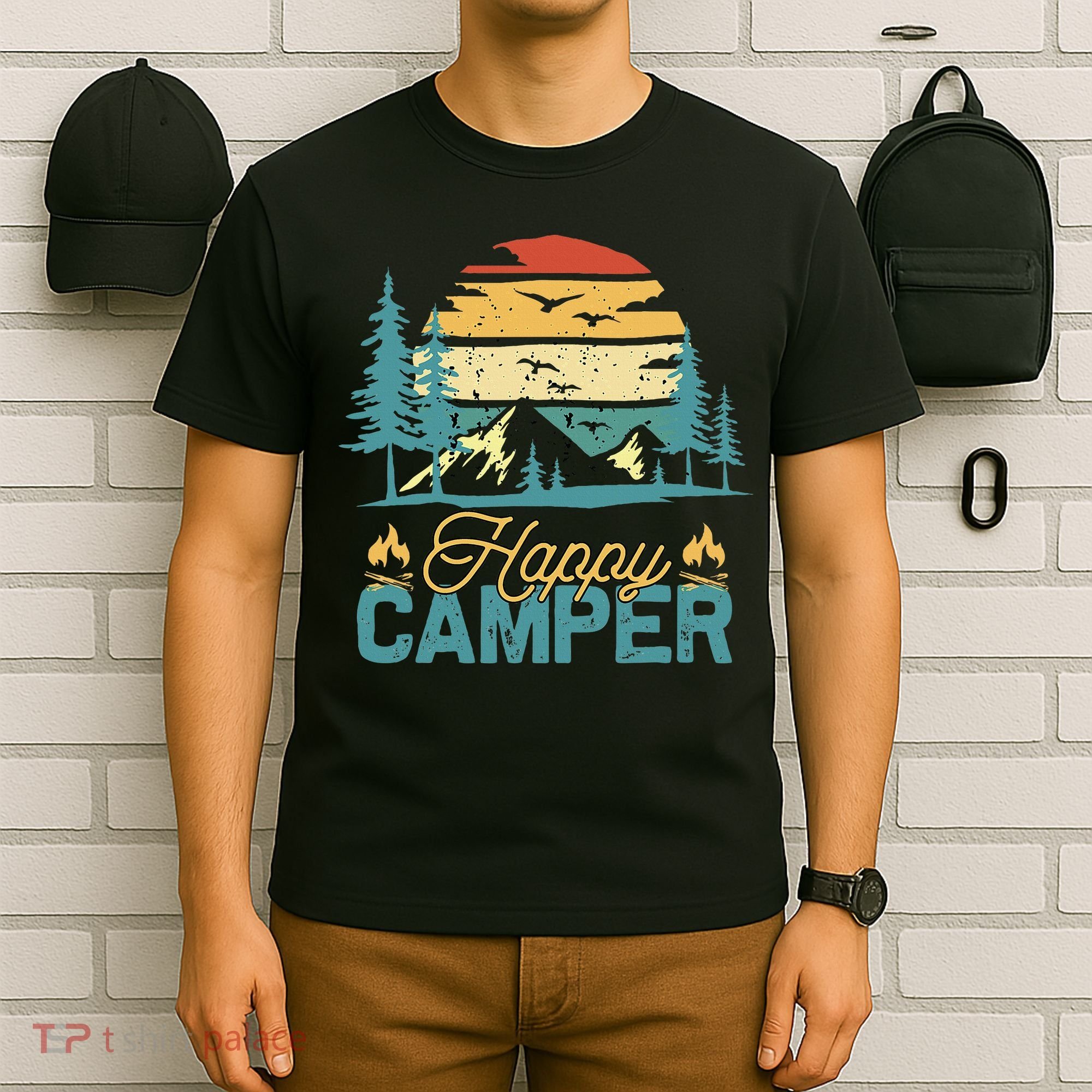 Happy Camper Retro Matching Camping Crew T-Shirt