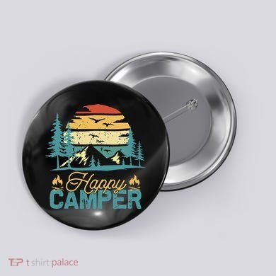 Happy Camper Retro Matching Camping Crew Button