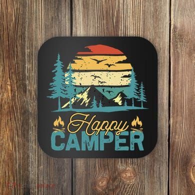 Happy Camper Retro Matching Camping Crew Coaster