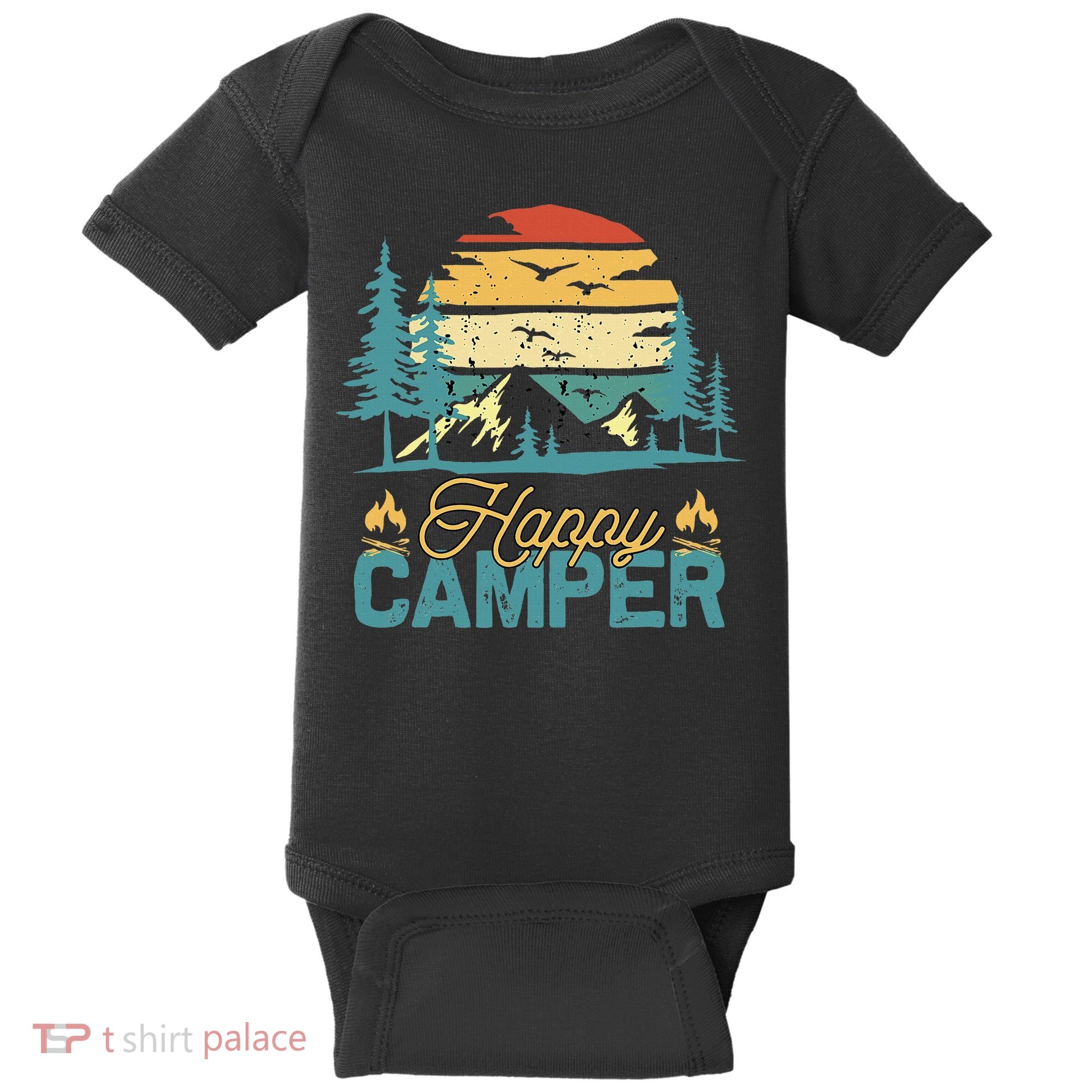 Happy Camper Retro Matching Camping Crew Baby Bodysuit