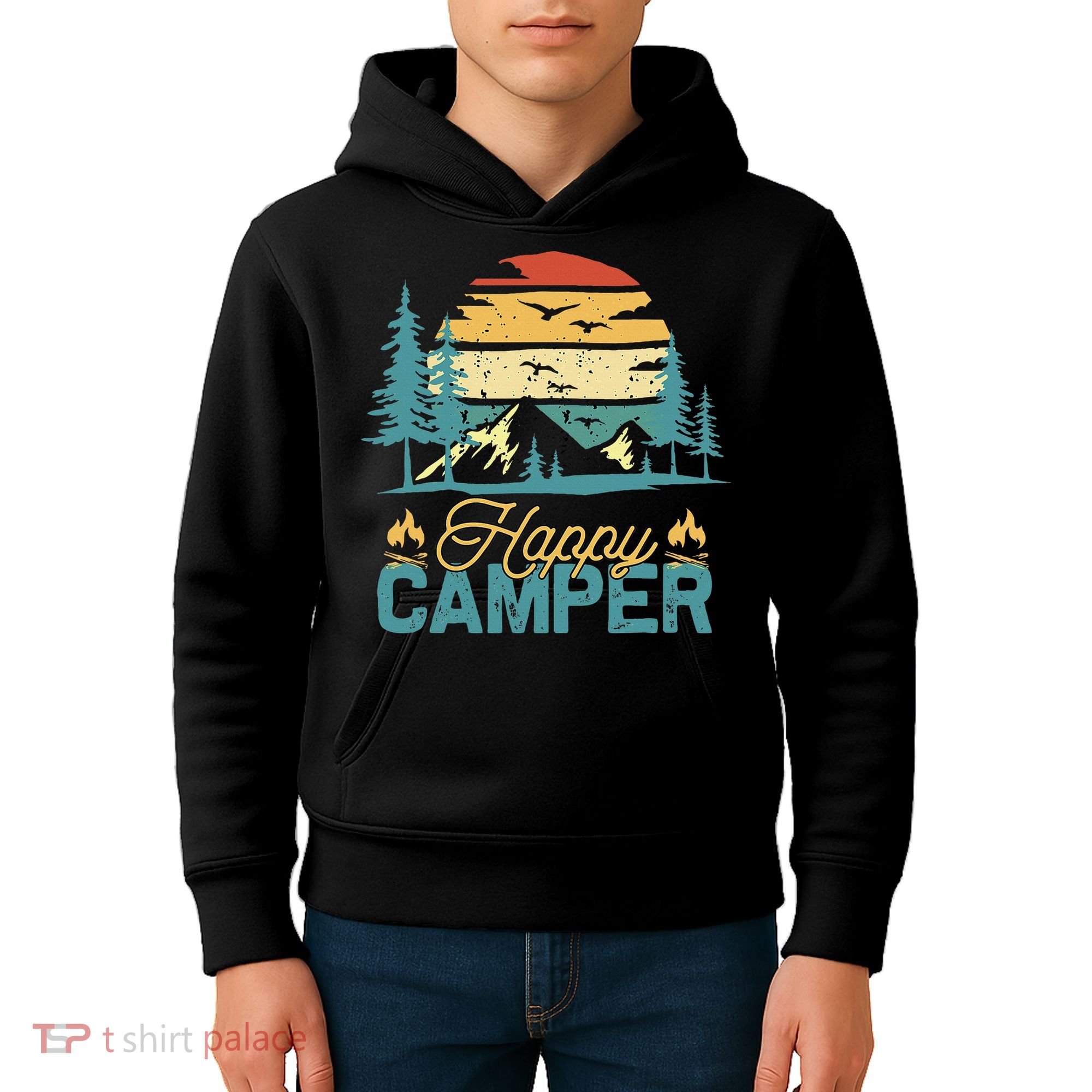 Happy Camper Retro Matching Camping Crew Kids Hoodie