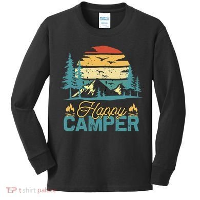 Happy Camper Retro Matching Camping Crew Kids Long Sleeve Shirt