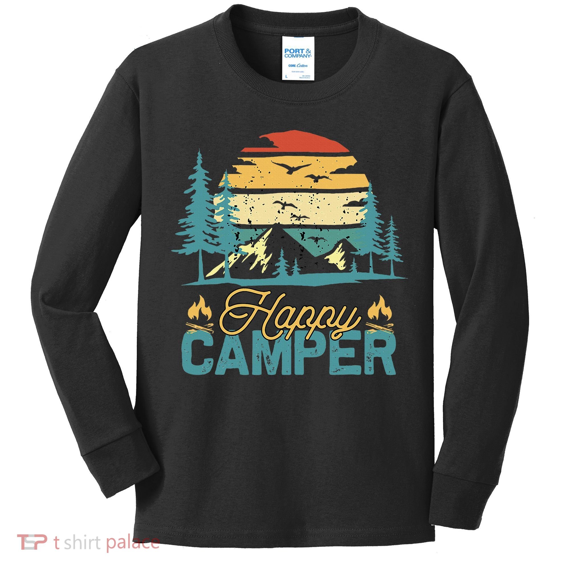 Happy Camper Retro Matching Camping Crew Kids Long Sleeve Shirt