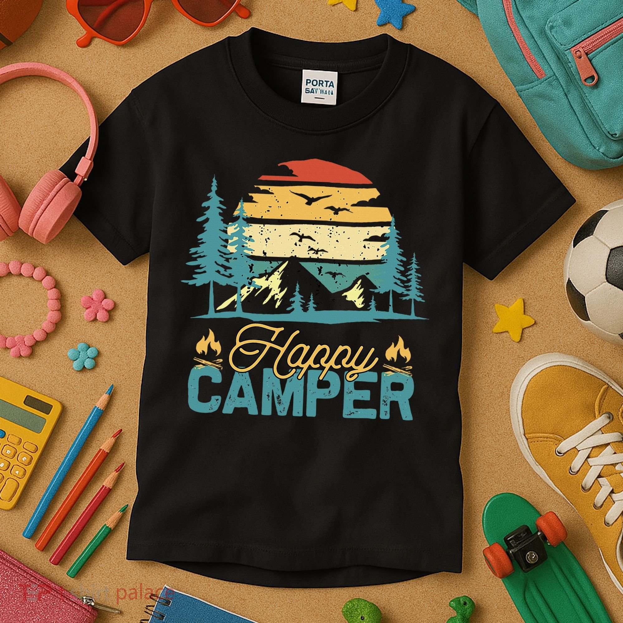 Happy Camper Retro Matching Camping Crew Kids T-Shirt