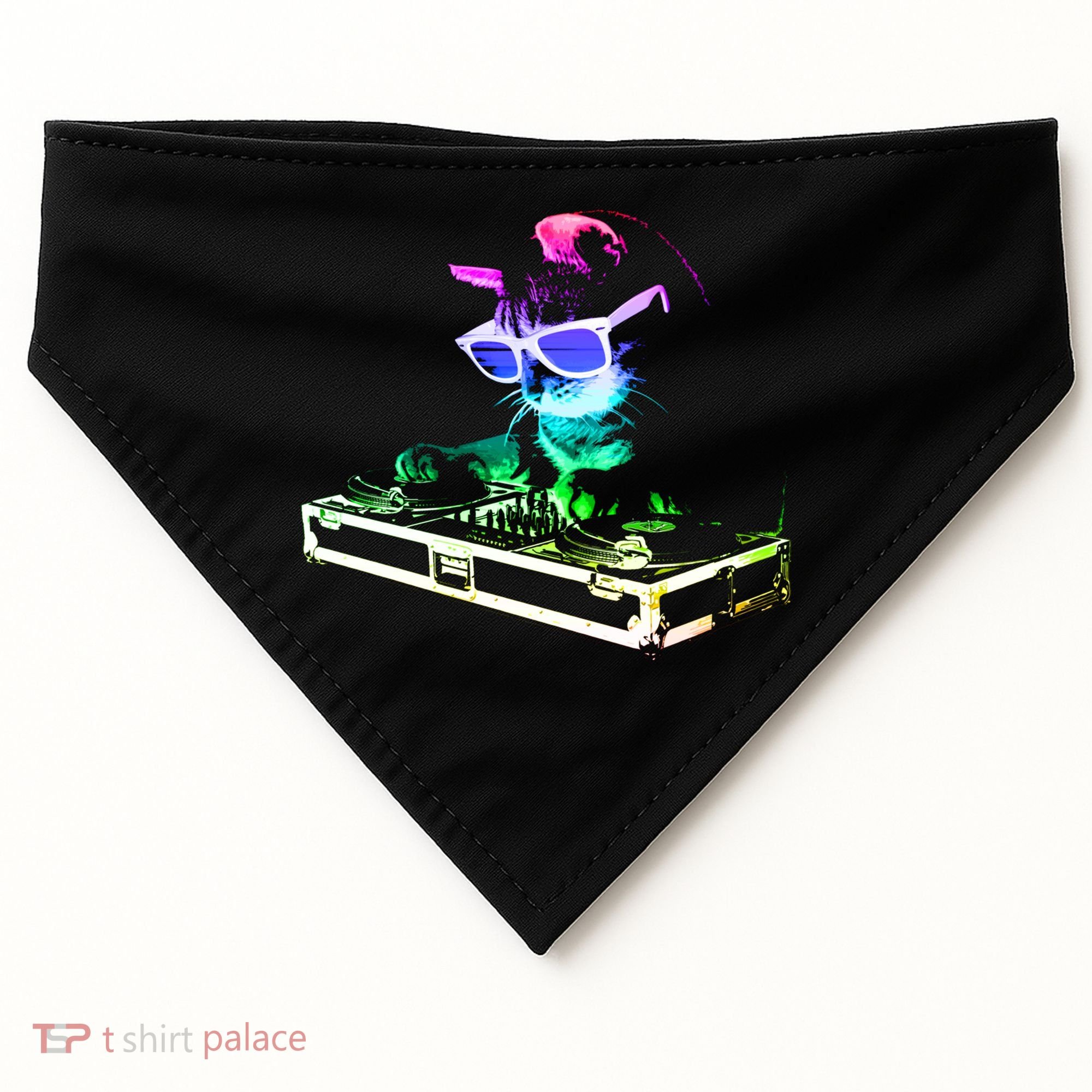 House Cat (Rainbow Dj Cat Kitty) Great Gift USA-Made Doggie Bandana