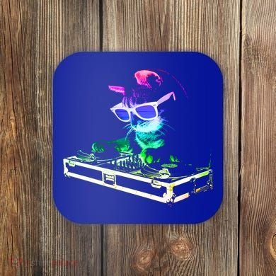 House Cat (Rainbow Dj Cat Kitty) Great Gift Coaster