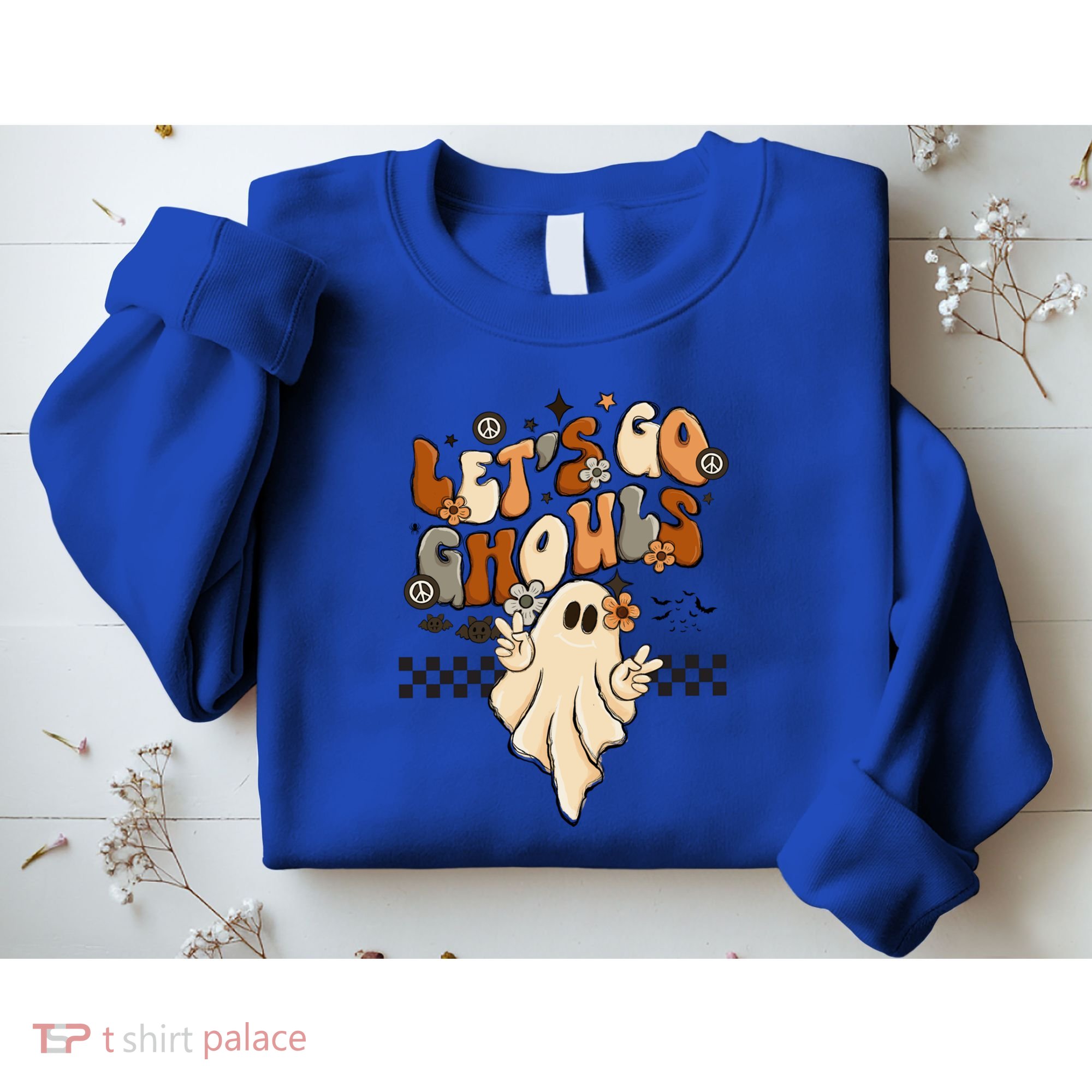 Halloween Costume Retro LetS Go Ghouls Peace Sgn Ghost Gift Sweatshirt