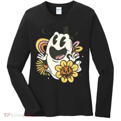 Halloween Cute Retro Ghost Women's Long Sleeve Shirt