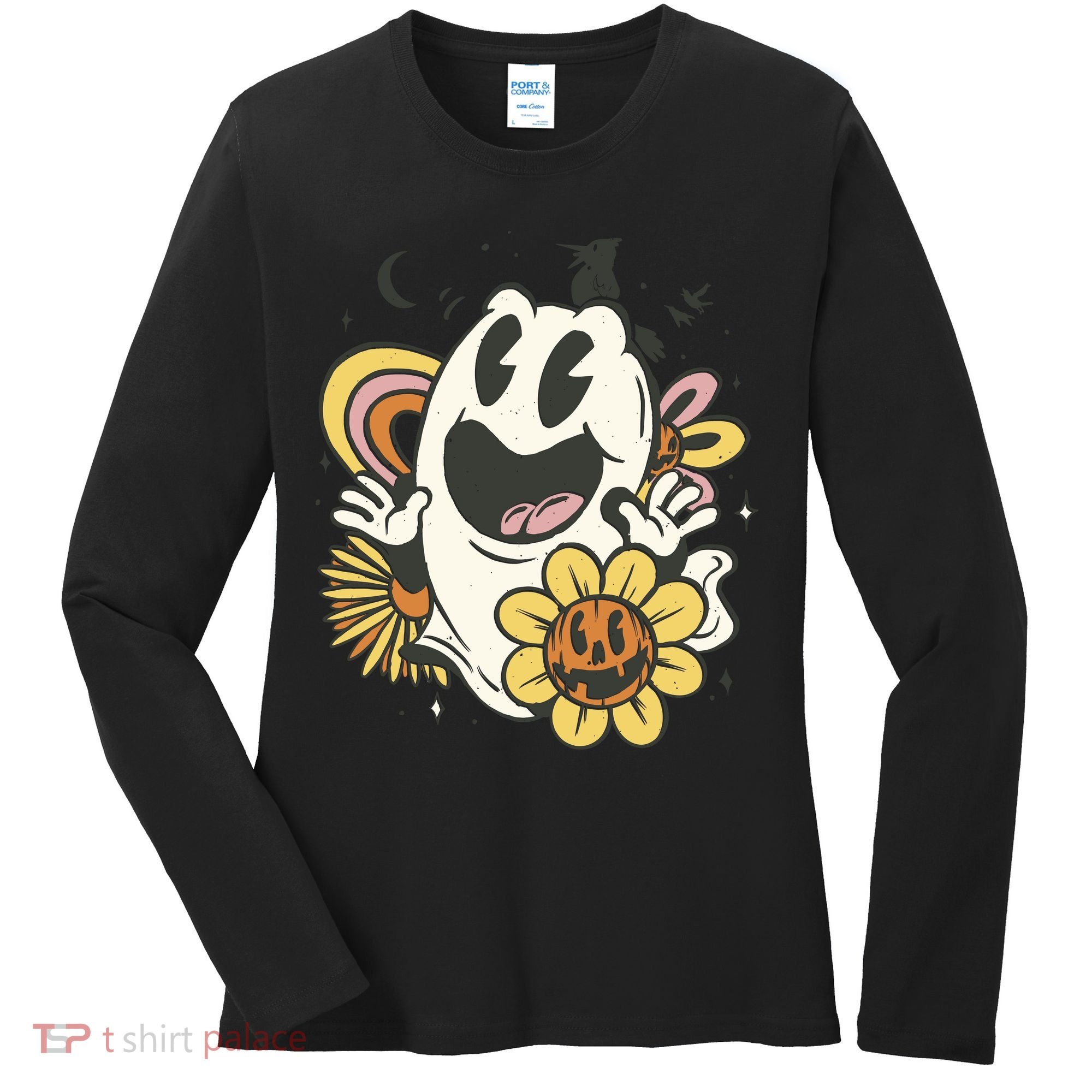 Halloween Cute Retro Ghost Women's Long Sleeve Shirt