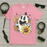 Halloween Cute Retro Ghost T-Shirt thumb 5
