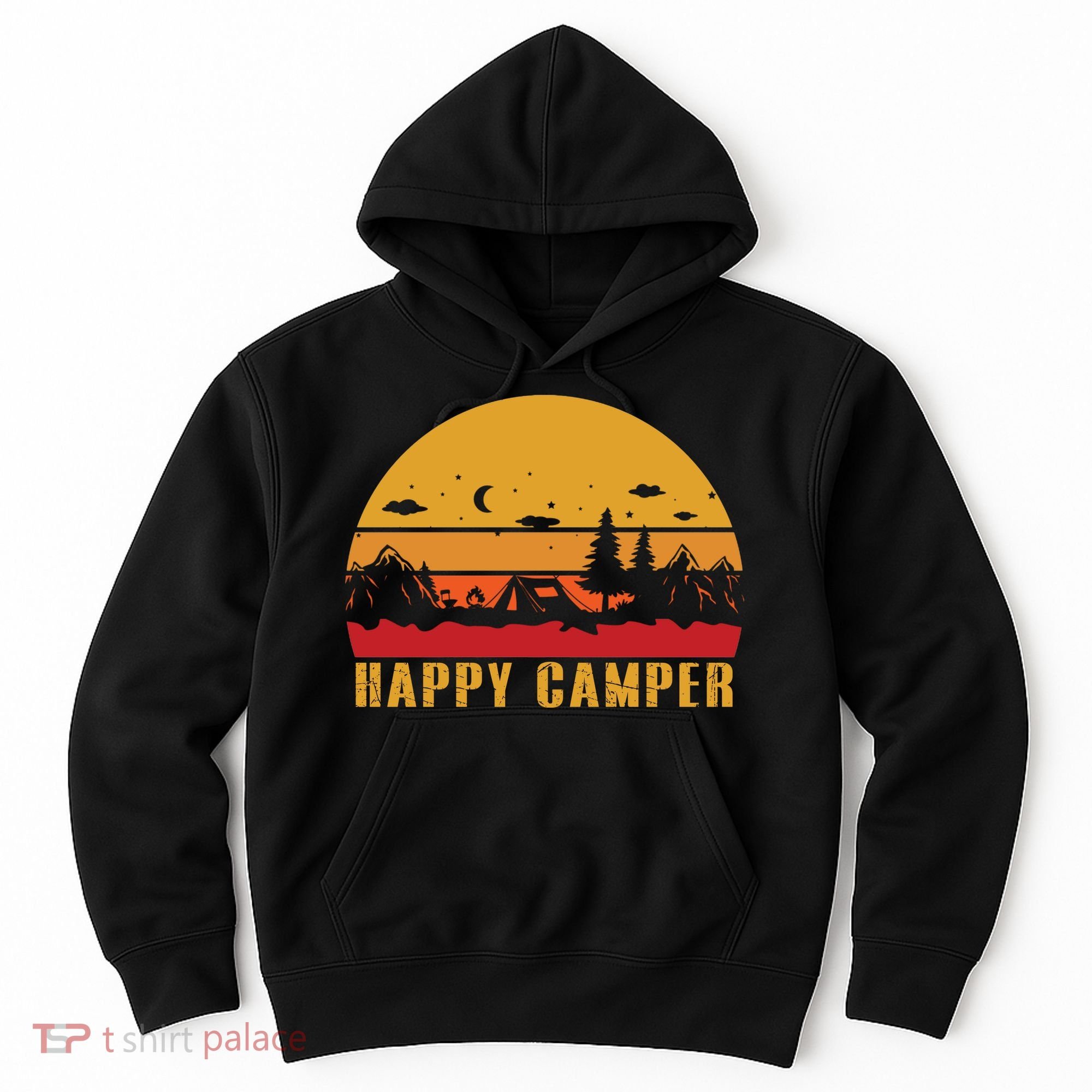 Happy Camper Retro Sunset Camping Hoodie