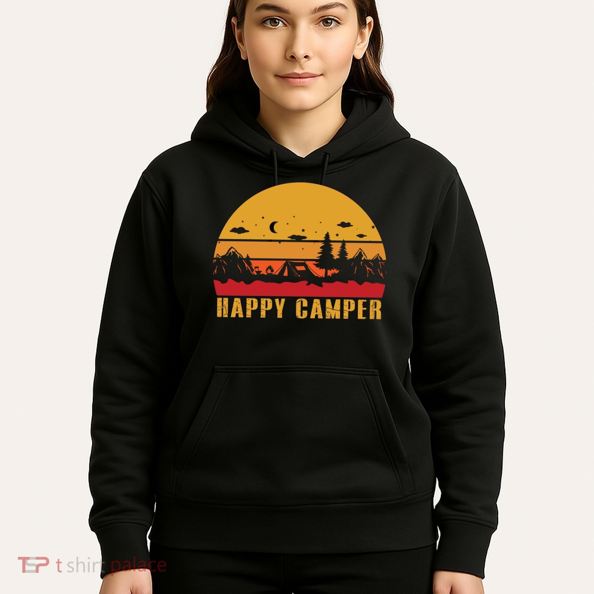 Happy Camper Retro Sunset Camping Hoodie