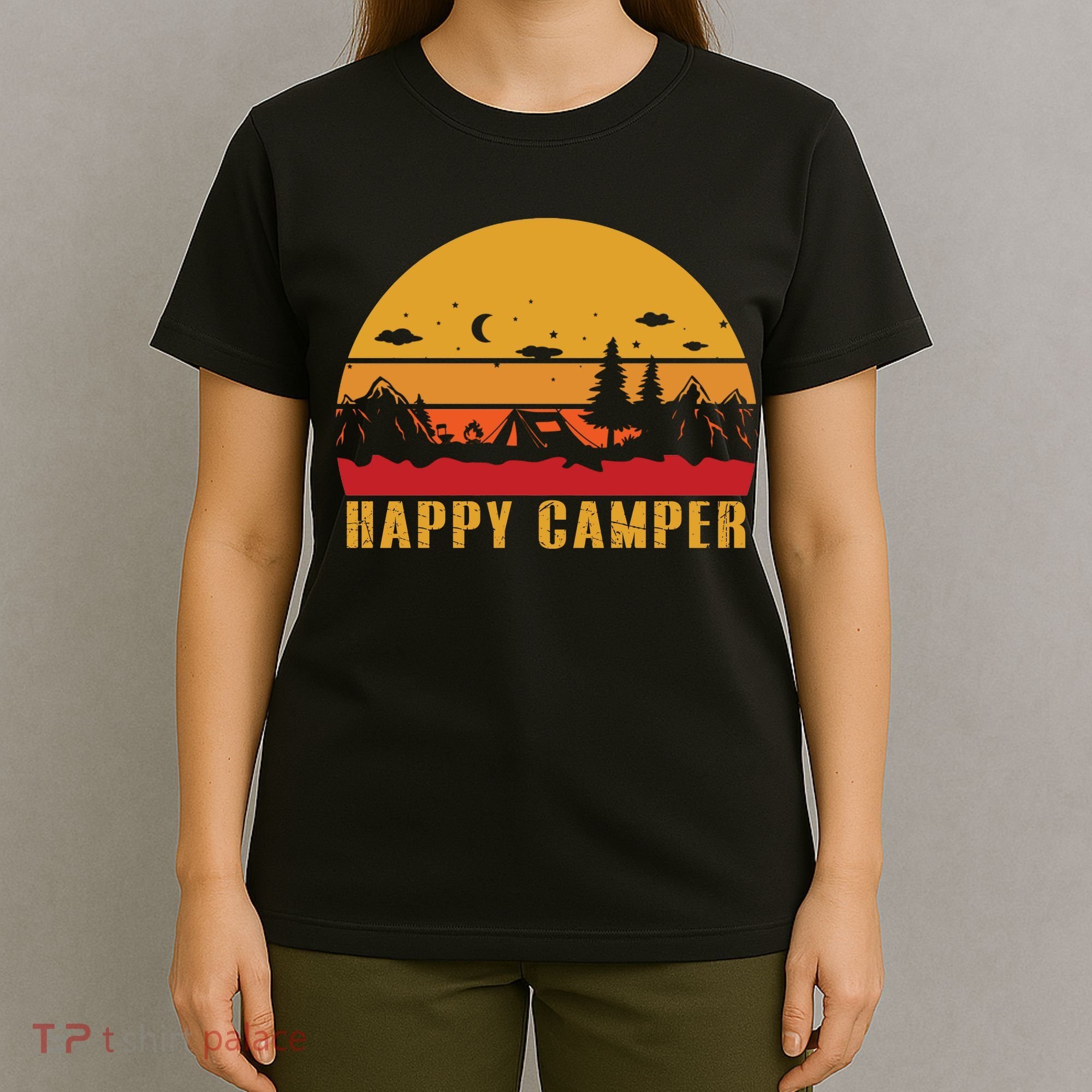 Happy Camper Retro Sunset Camping T-Shirt