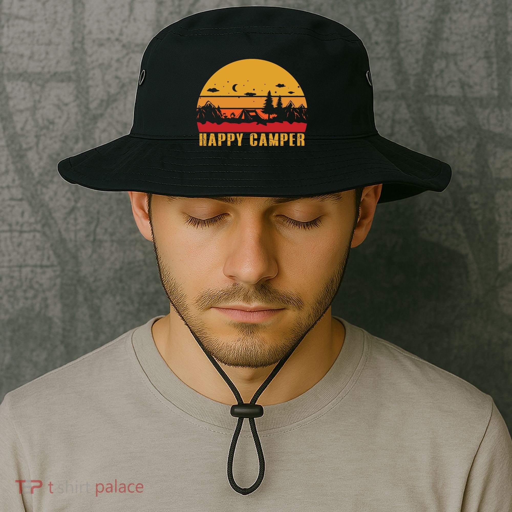 Happy Camper Retro Sunset Camping Bucket Hat
