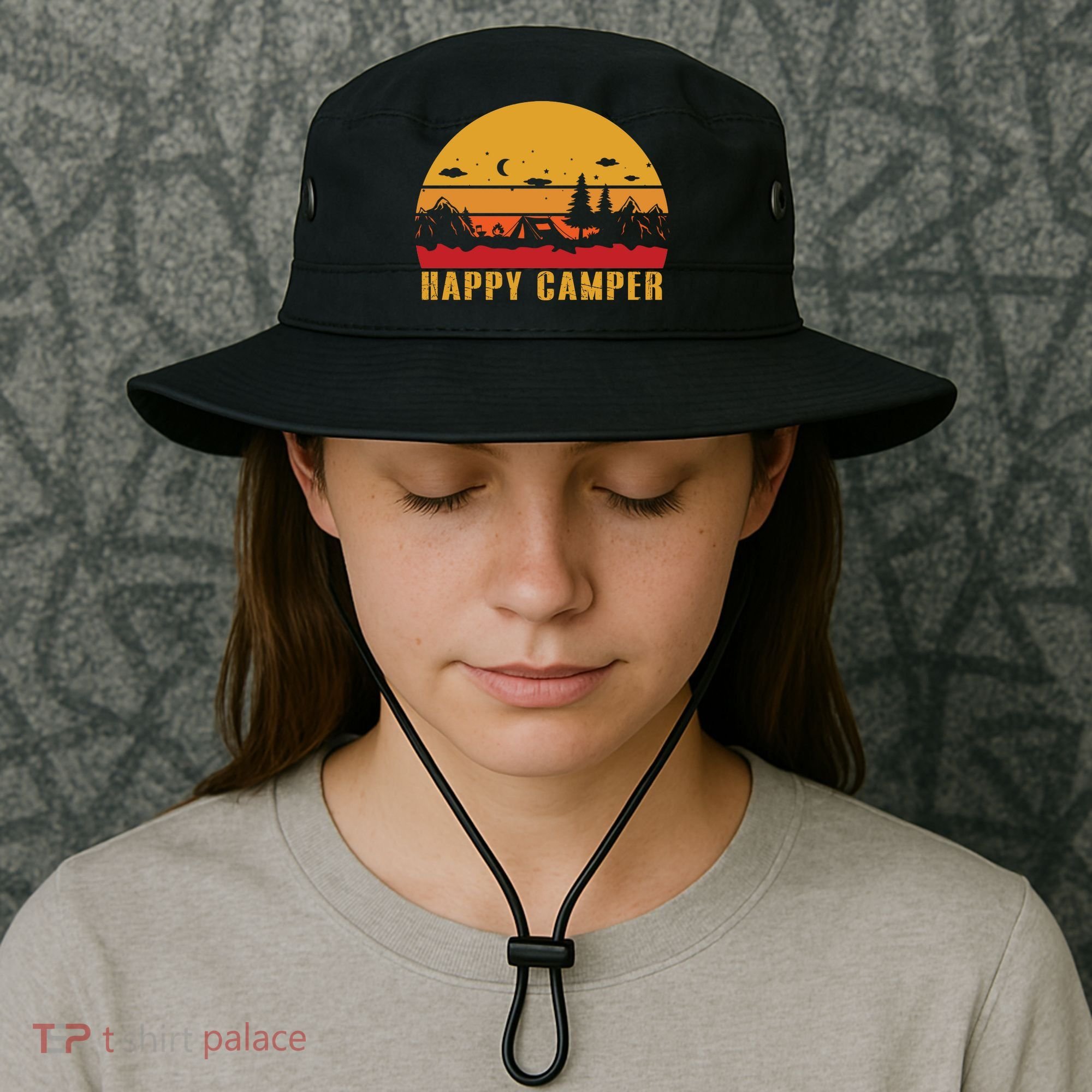 Happy Camper Retro Sunset Camping Bucket Hat