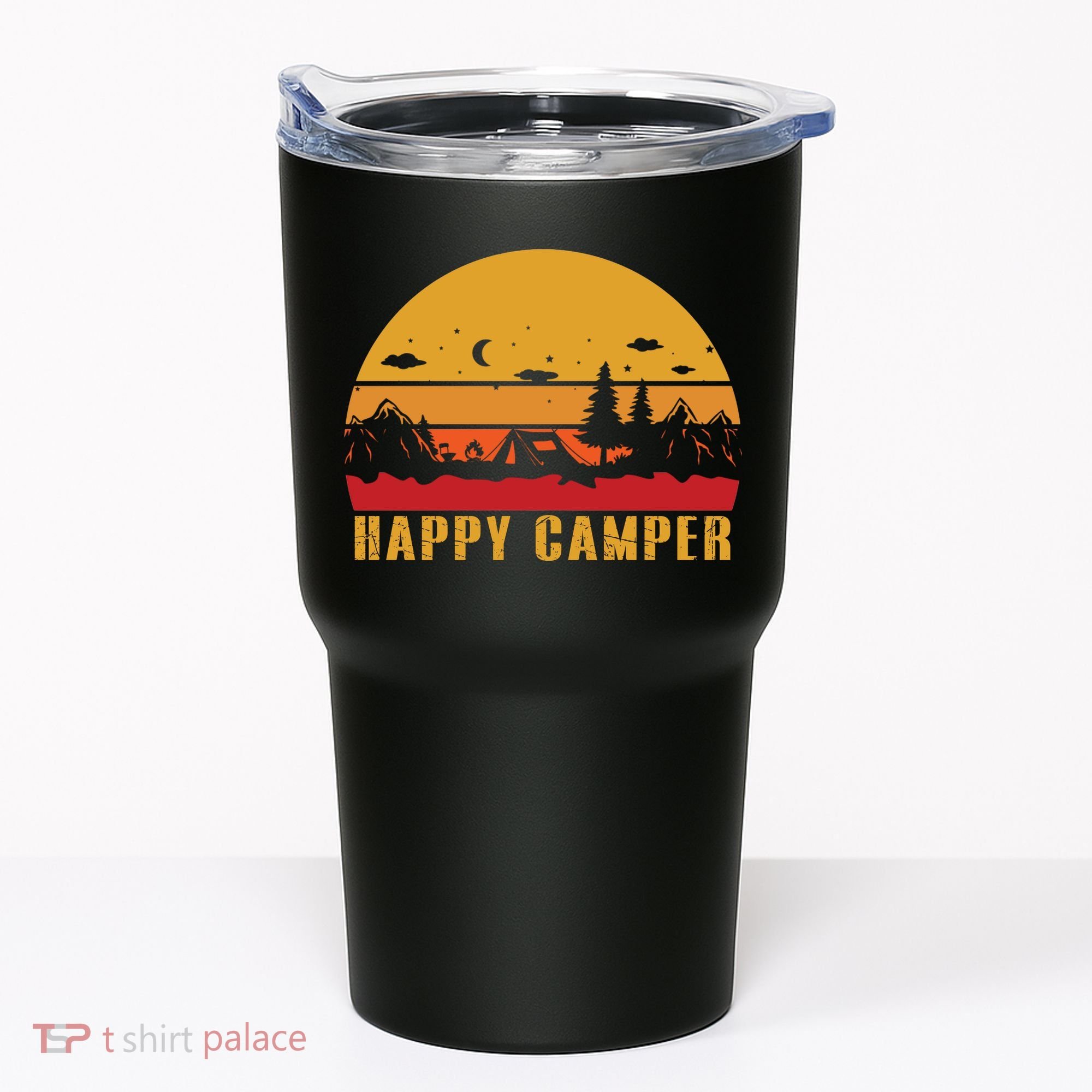 Happy Camper Retro Sunset Camping Tumbler