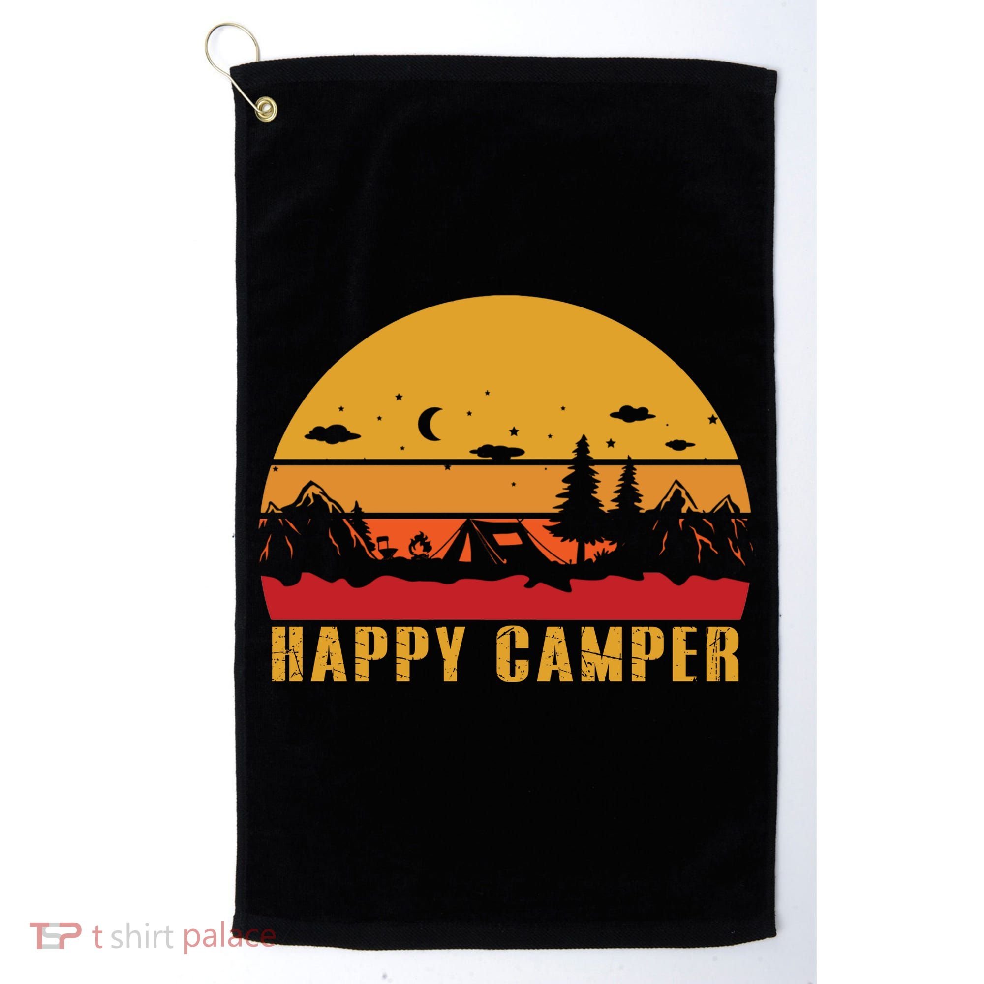 Happy Camper Retro Sunset Camping Golf Towel