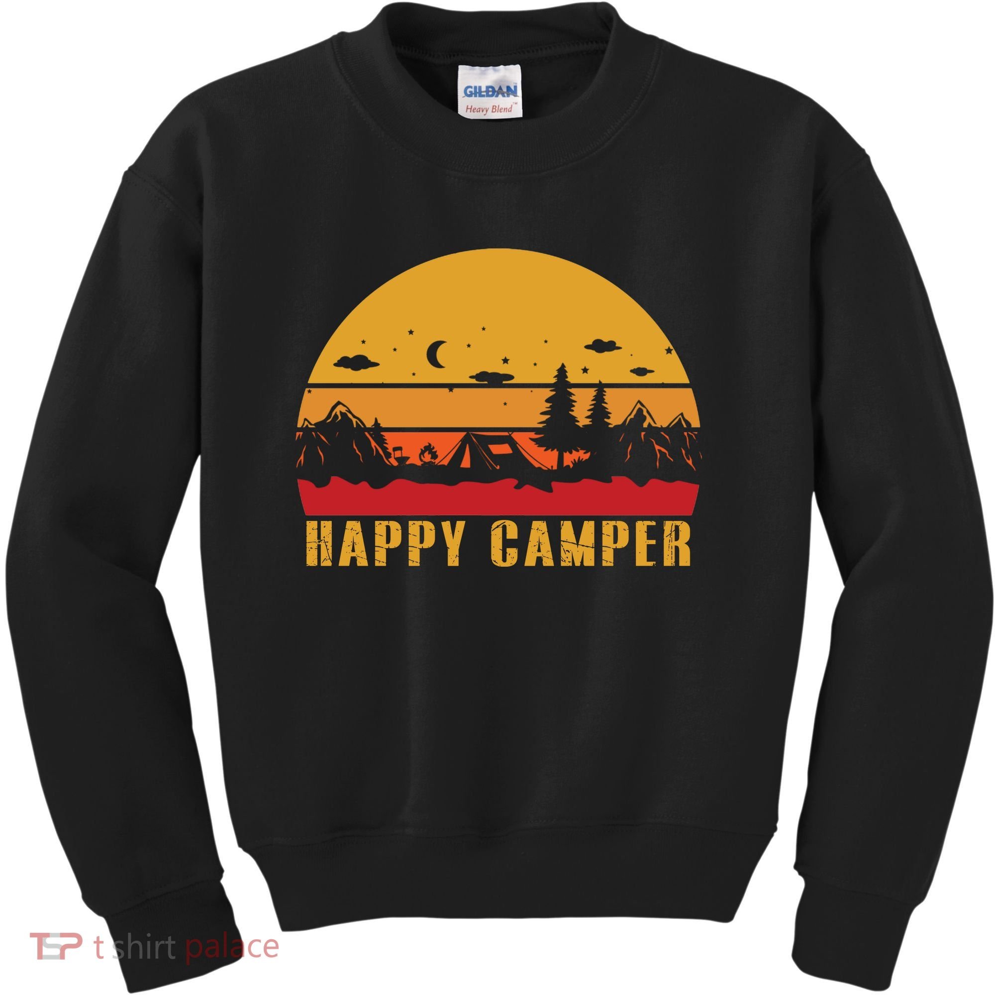 Happy Camper Retro Sunset Camping Kids Sweatshirt