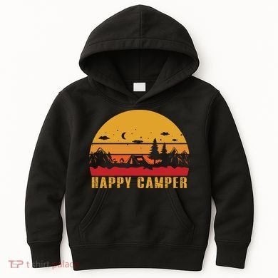 Happy Camper Retro Sunset Camping Kids Hoodie