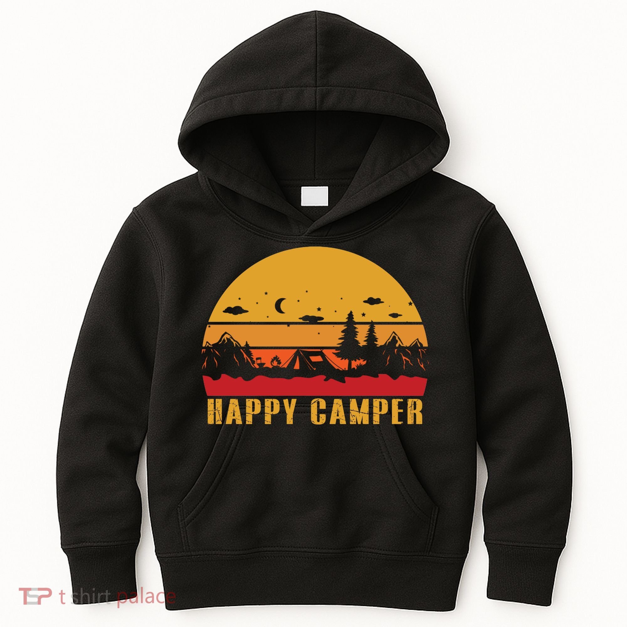 Happy Camper Retro Sunset Camping Kids Hoodie