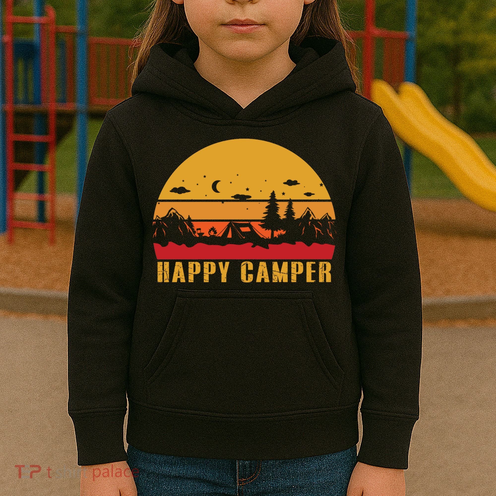 Happy Camper Retro Sunset Camping Kids Hoodie
