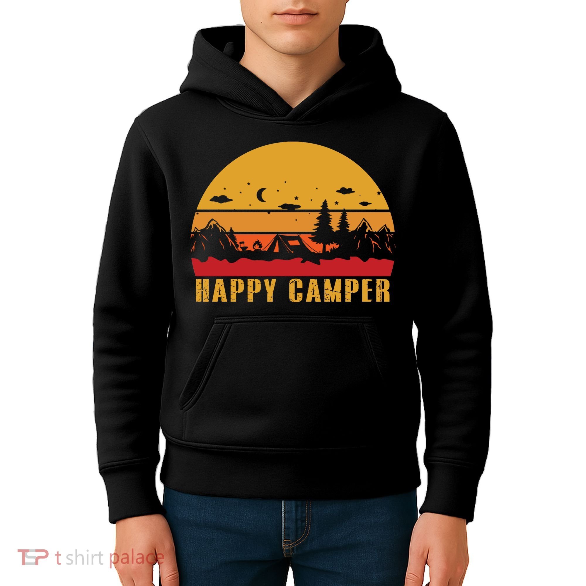 Happy Camper Retro Sunset Camping Kids Hoodie