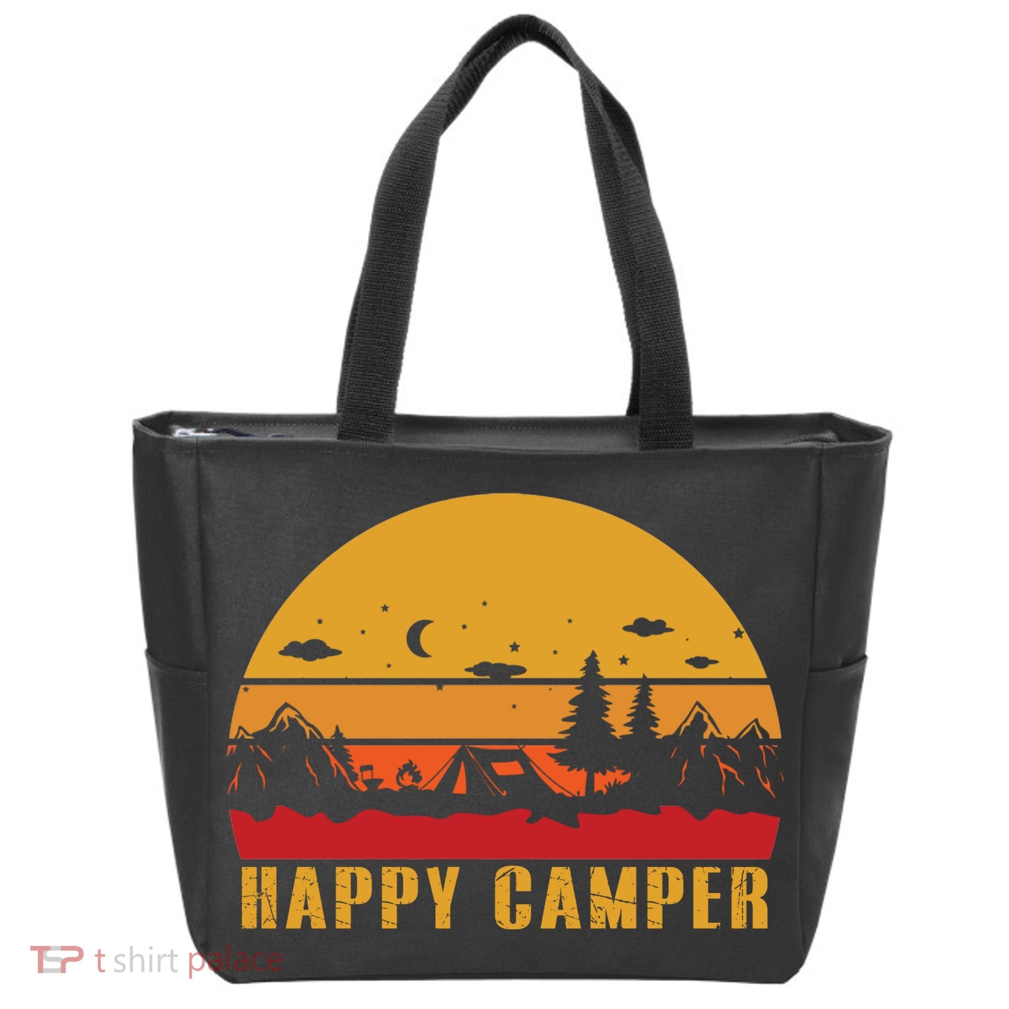 Happy Camper Retro Sunset Camping Tote Bag