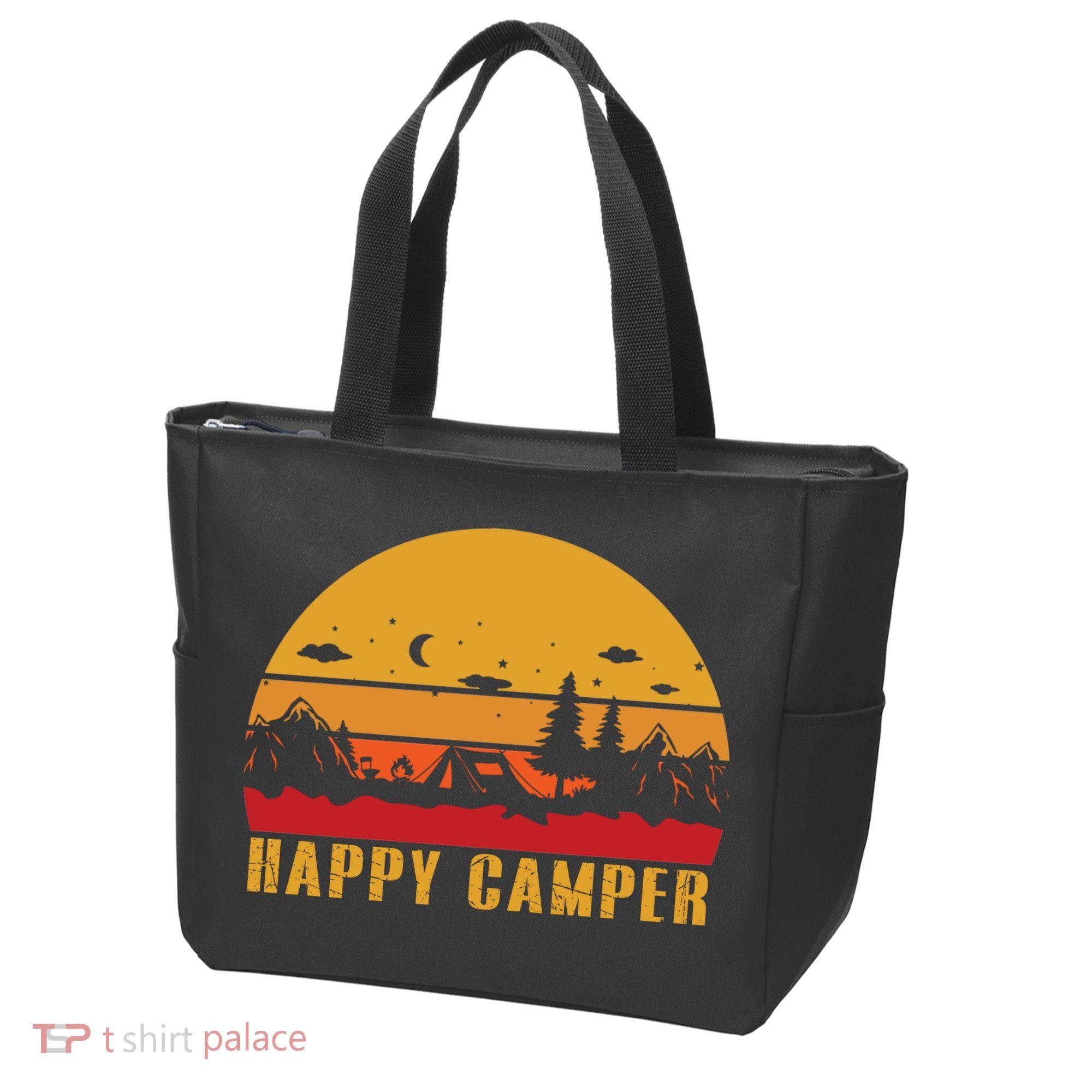 Happy Camper Retro Sunset Camping Tote Bag