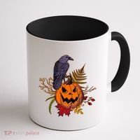 Halloween Crow Raven Pumpkin Fall Autumn Lover Coffee Mug thumb 1