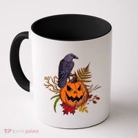 Halloween Crow Raven Pumpkin Fall Autumn Lover Coffee Mug thumb 0