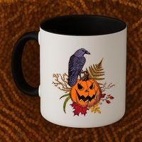 Halloween Crow Raven Pumpkin Fall Autumn Lover Coffee Mug thumb 2