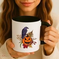 Halloween Crow Raven Pumpkin Fall Autumn Lover Coffee Mug thumb 3