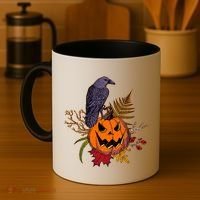 Halloween Crow Raven Pumpkin Fall Autumn Lover Coffee Mug thumb 4