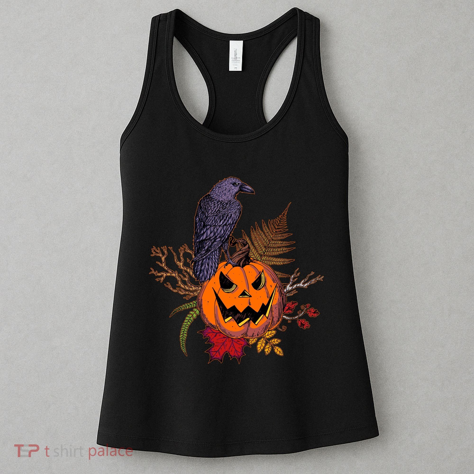 Halloween Crow Raven Pumpkin Fall Autumn Lover Women's Tank Top