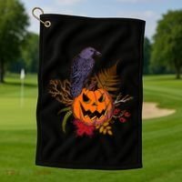 Halloween Crow Raven Pumpkin Fall Autumn Lover Golf Towel thumb 1