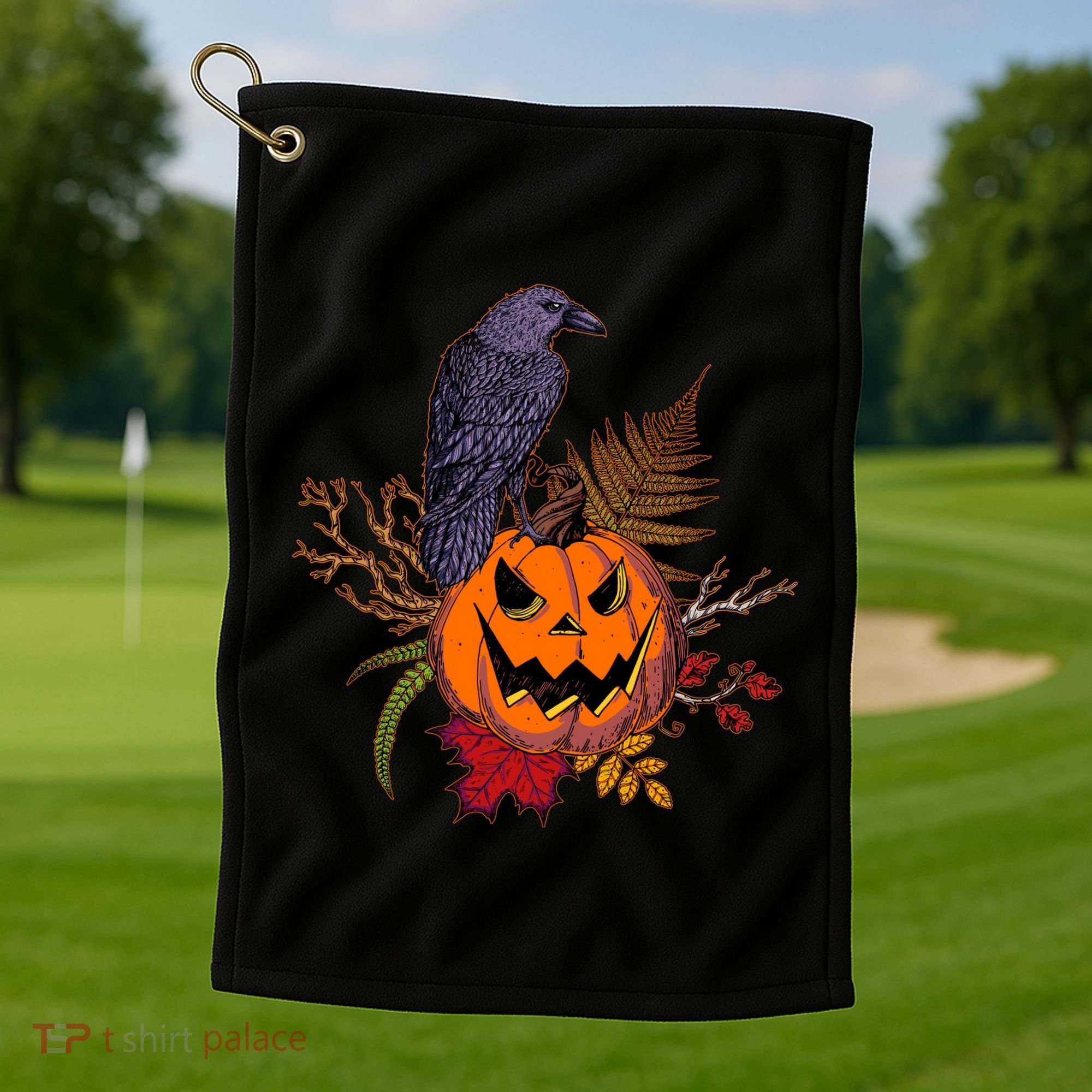 Halloween Crow Raven Pumpkin Fall Autumn Lover Golf Towel