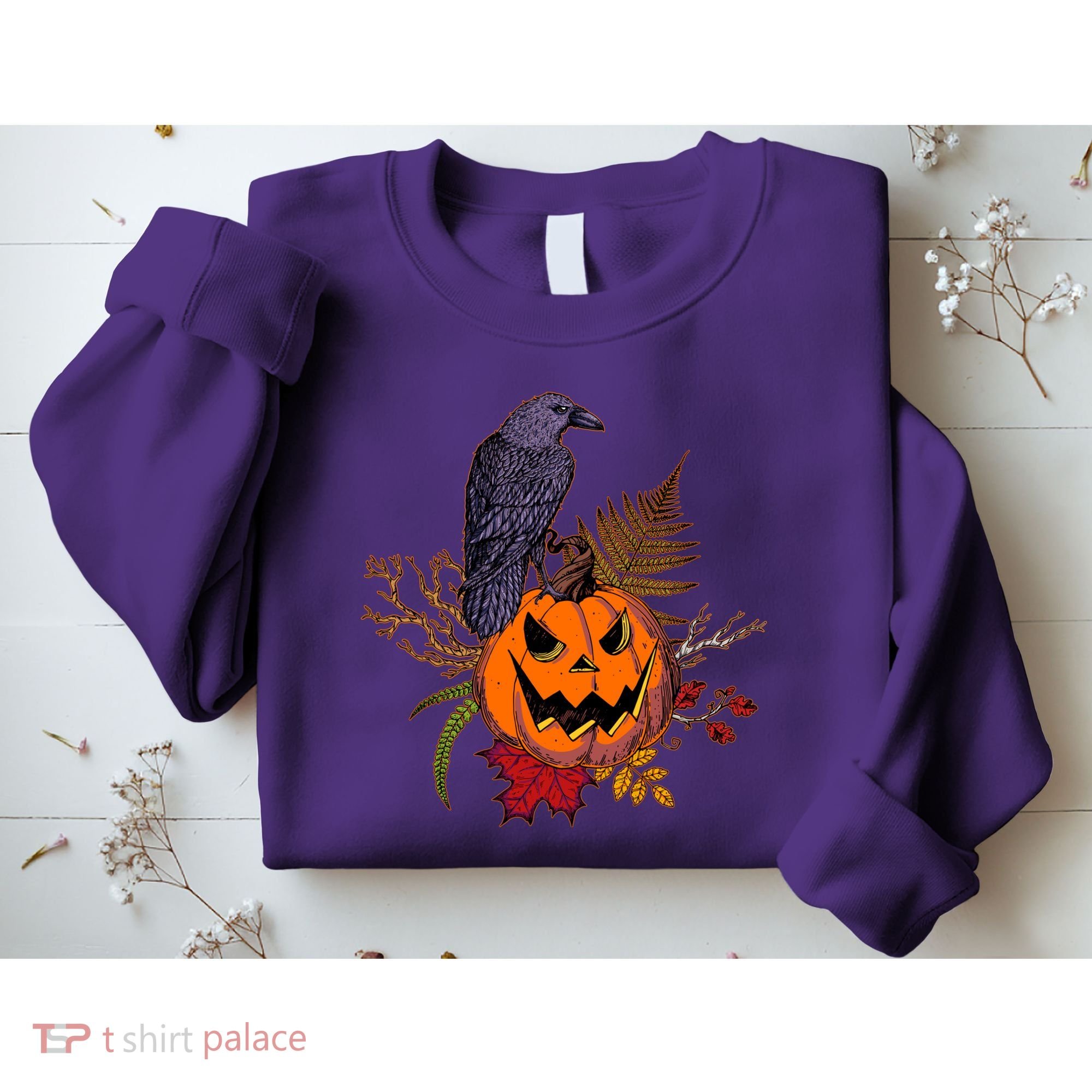 Halloween Crow Raven Pumpkin Fall Autumn Lover Sweatshirt