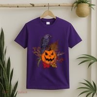 Halloween Crow Raven Pumpkin Fall Autumn Lover T-Shirt thumb 2