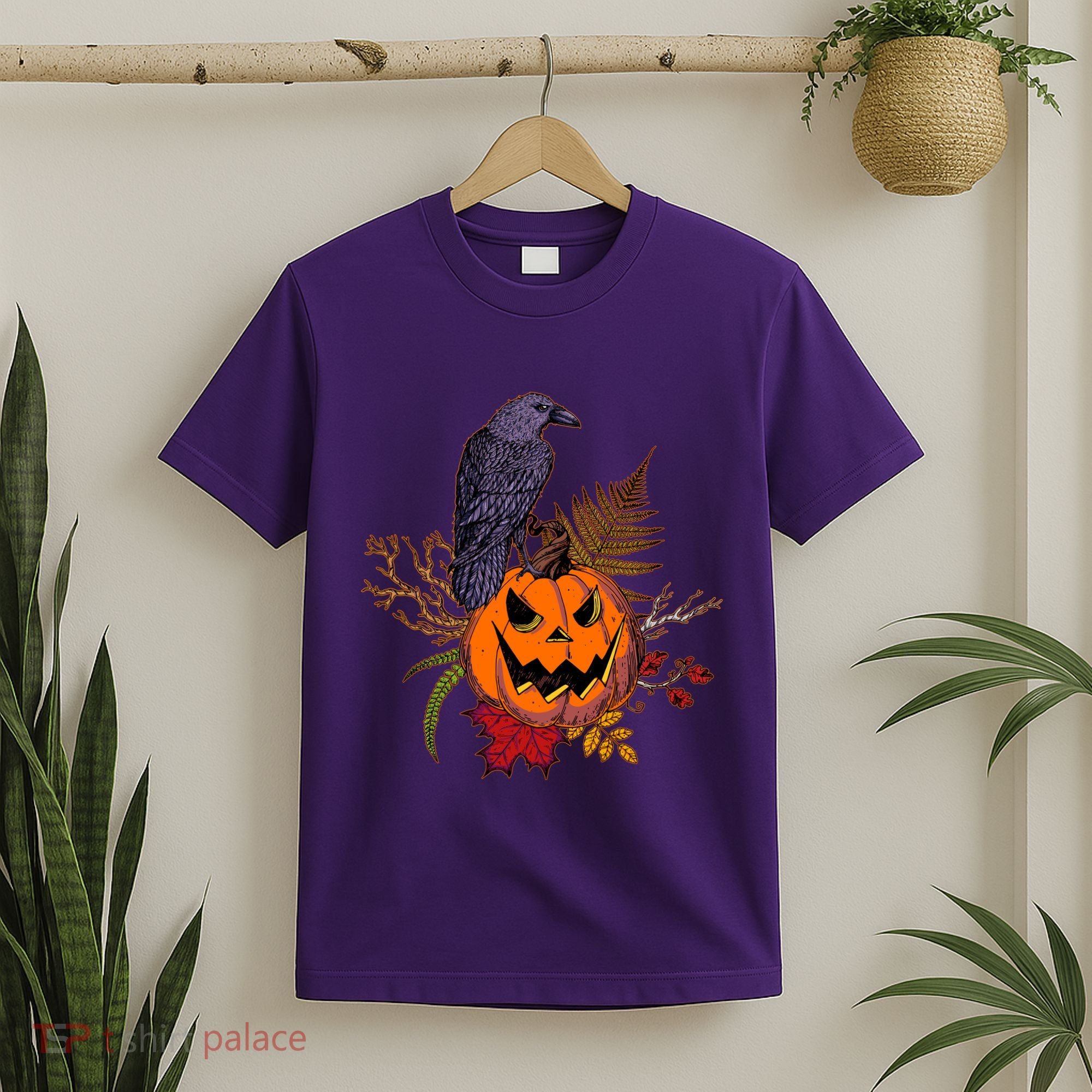 Halloween Crow Raven Pumpkin Fall Autumn Lover T-Shirt