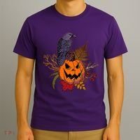 Halloween Crow Raven Pumpkin Fall Autumn Lover T-Shirt thumb 3
