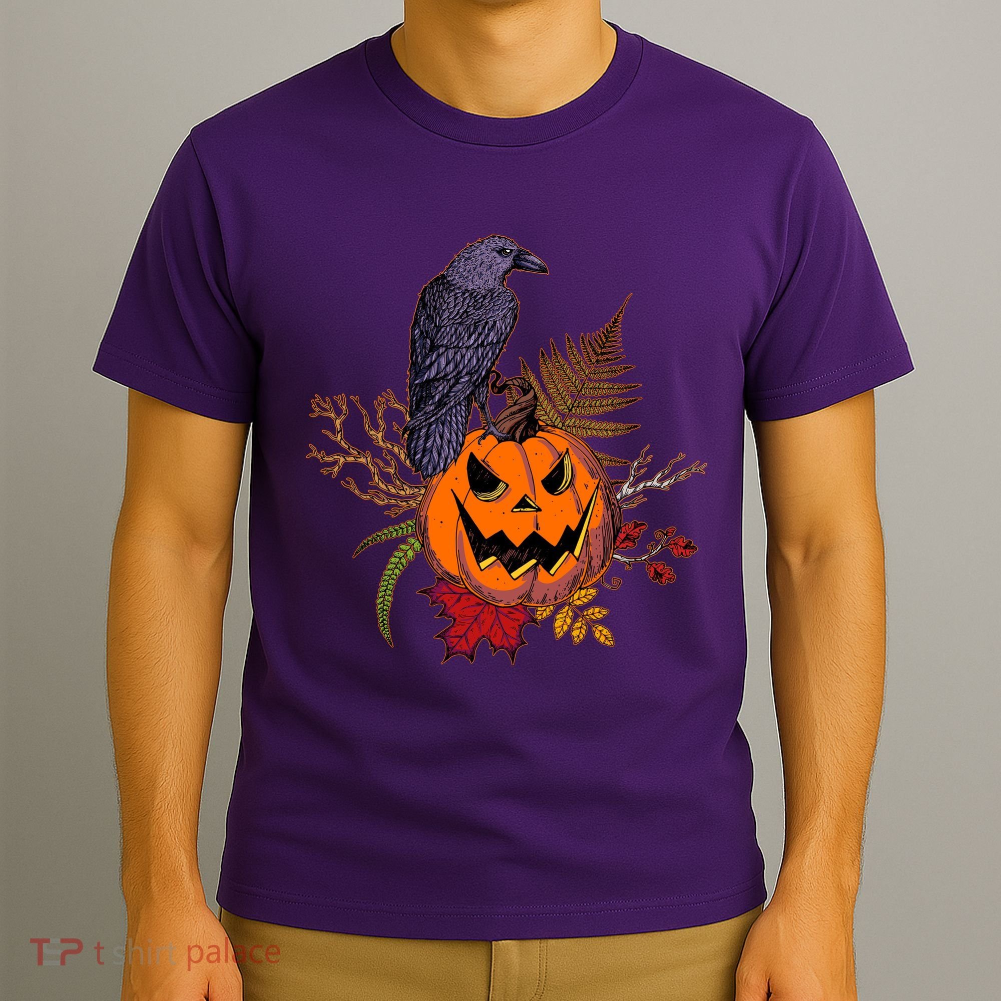 Halloween Crow Raven Pumpkin Fall Autumn Lover T-Shirt