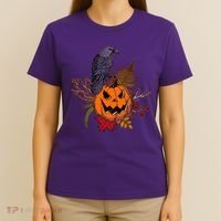 Halloween Crow Raven Pumpkin Fall Autumn Lover T-Shirt thumb 4