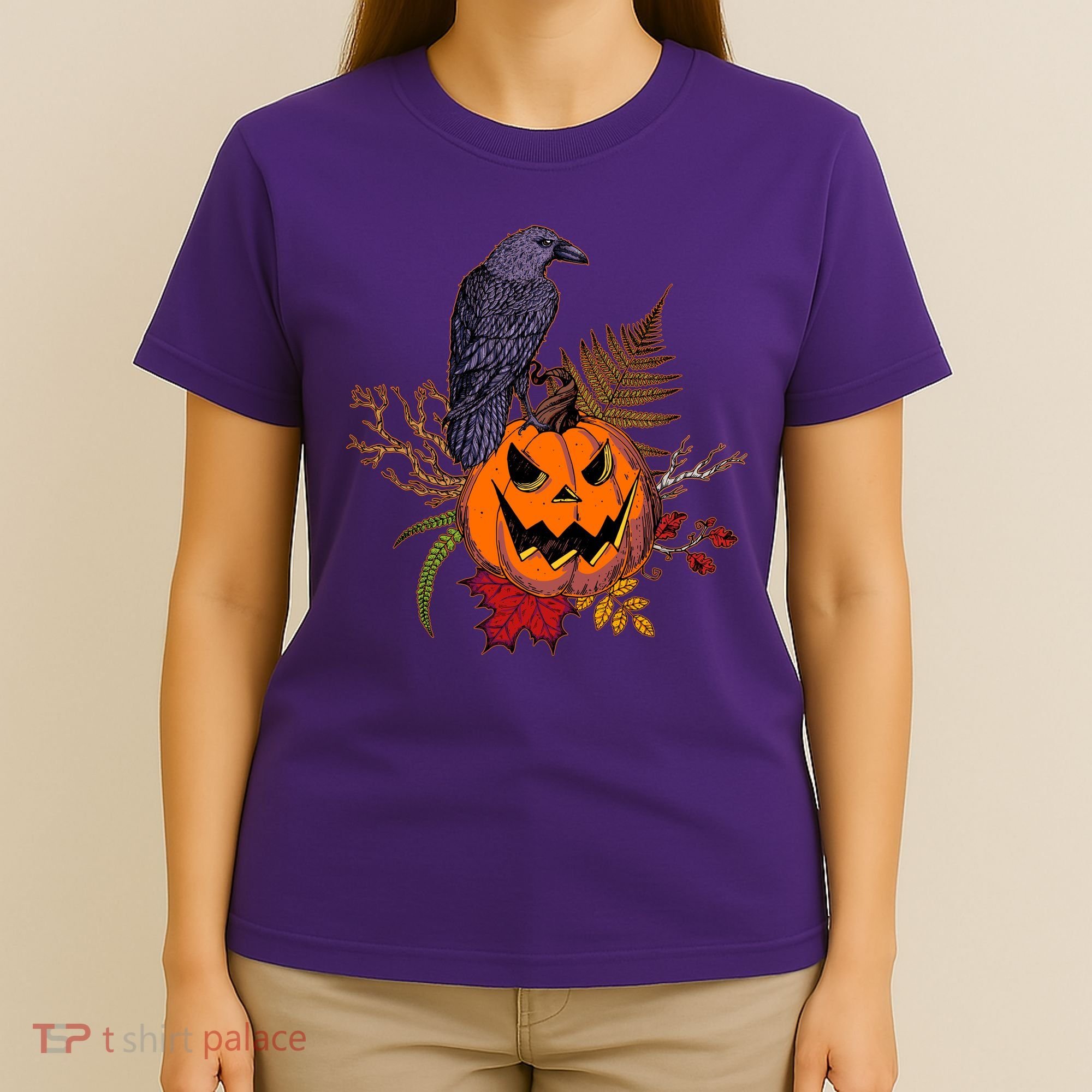 Halloween Crow Raven Pumpkin Fall Autumn Lover T-Shirt