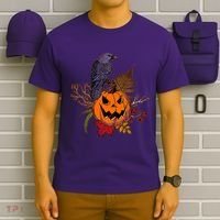 Halloween Crow Raven Pumpkin Fall Autumn Lover T-Shirt thumb 6
