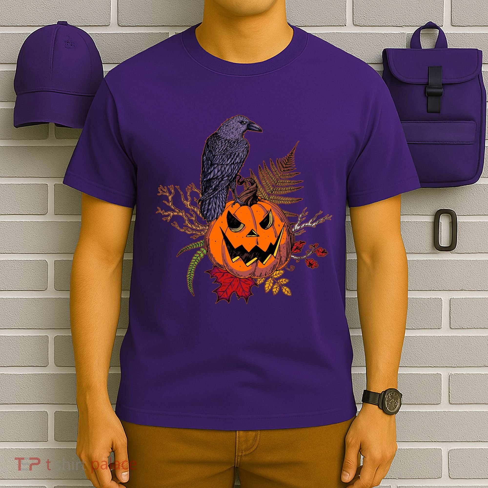 Halloween Crow Raven Pumpkin Fall Autumn Lover T-Shirt
