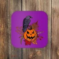 Halloween Crow Raven Pumpkin Fall Autumn Lover Coaster thumb 0