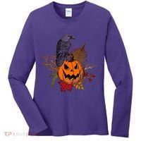 Halloween Crow Raven Pumpkin Fall Autumn Lover Women's Long Sleeve Shirt thumb 0