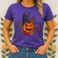 Halloween Crow Raven Pumpkin Fall Autumn Lover Women's T-Shirt thumb 2